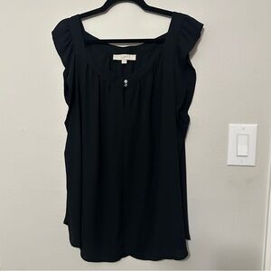 LOFT Black Ruffle Sleeve Blouse